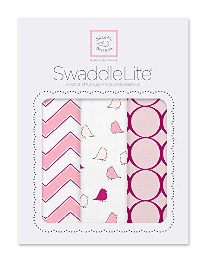 SwaddleDesigns SwaddleLite, Set of 3 Marquisette Swaddle Blankets, Premium Cotton Muslin, Pink Chic Chevron Lite