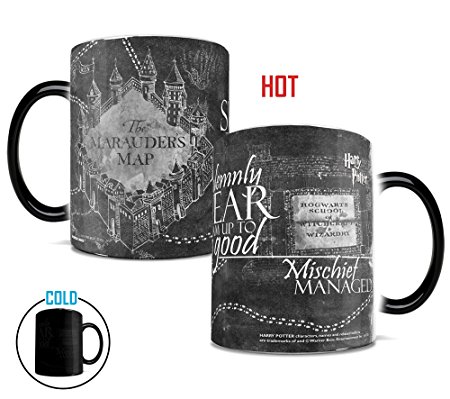 Morphing Mugs Harry Potter Hogwarts Magical Marauder's Map Heat Reveal Ceramic Coffee Mug - 11 Ounce (Black and White Reveal)