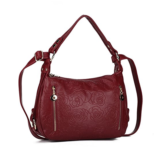 LINGTOM Women Shoulder Bags Leather Flower Pattern Tote Hobo Purse Crossbody Handbags