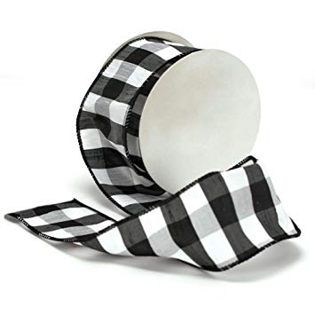 LOVATIC Black and White Plaid Wired Ribbon, 2.5