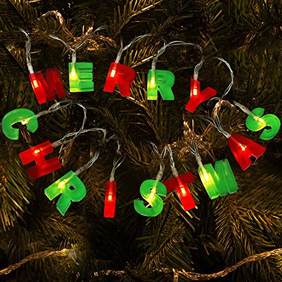 BRIGHT ZEAL LED Christmas Banner Merry Christmas Signs Decor Battery Powered (1.4" Tall Red & Green Letter, 6hr Timer) - Outdoor Christmas Tree Decorations Ornaments - Christmas Decorations Home Decor