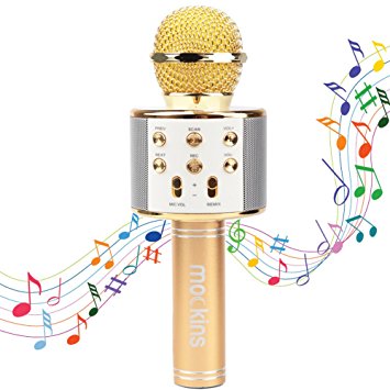 Mockins WS858 Wireless Portable Handheld Bluetooth KARAOKE MICROPHONE Compatible with Android & IOS Apple, Gold