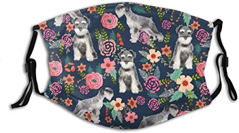 WINCAN Schnauzer Dog And Vintage Florals Colorful Unisex Washable and Reusable Cotton Warm Face Protection for Outdoor