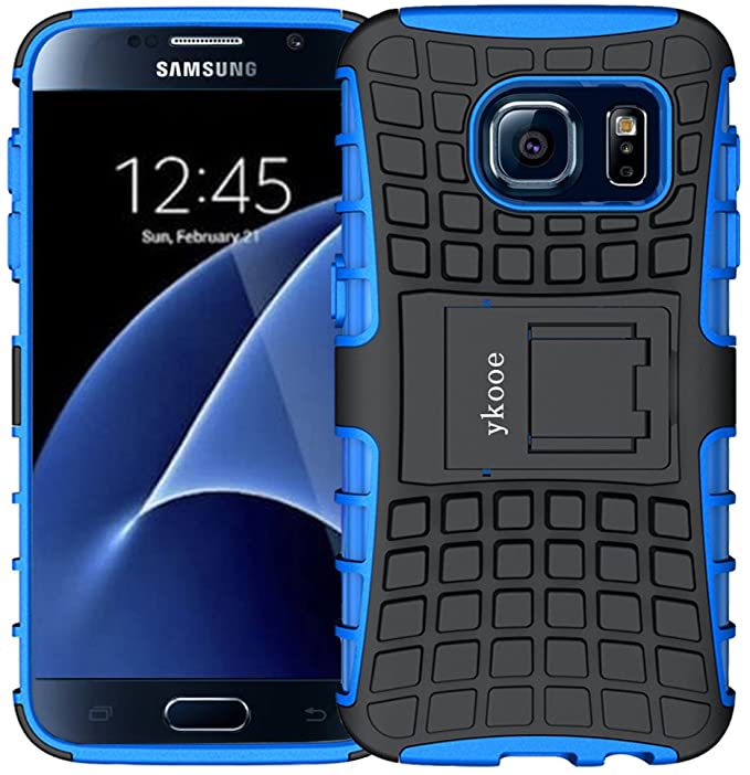 ykooe Case for Samsung Galaxy S7, Dual Layer Silicone Protective Cover Samsung S7 Shockproof Phone Shell with Kickstand for Samsung Galaxy S7 (Blue)