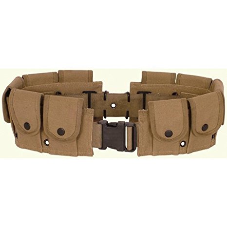 Ultimate Arms Gear M1 Garand Rifle U.S. Military WWII Reproduction Khaki Tan 10 Pocket Utility Pouch Cartridge .30-06 Ammunition Rounds Ammo Tool Heavy Duty Cotton Canvas Belt