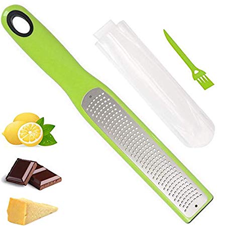 Lemon Zester and Cheese Grater, Stainless Steel Blade and Anti-slip Soft Handle, with Container, for Lemon, Citrus, Cheese, Ginger, Vegetables, Garlic, Chocolate and more. Unodeco US017.