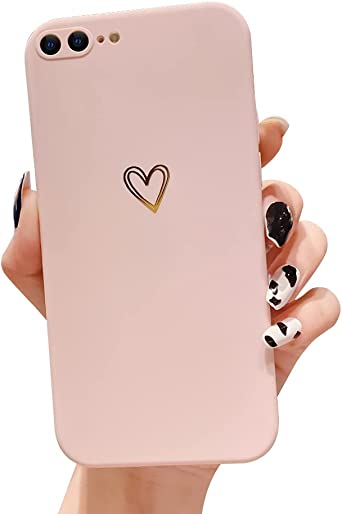 Ownest Compatible with iPhone 7 Plus Case, iPhone 8 Plus Case for Soft Liquid Silicone Gold Heart Pattern Slim Protective Shockproof Case for Women Girls for iPhone 7 Plus/8 Plus-Pink