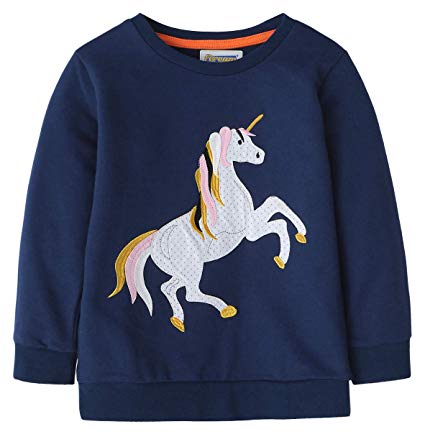 Fiream Girls Cotton Crewneck Cute Embroidery Sweatshirts