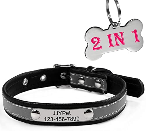 M JJYPET Personalized Dog/Cat Collars Engraved Pet Collar with Name Plated,Reflective,Size Available:Extra-Small Small Medium Large Extra-Large