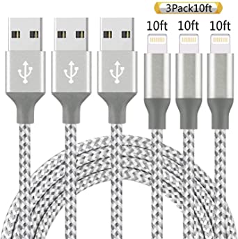 iPhone Charger, MFi Certified 3Pack 10FT Lightning Cable to USB sync Data and Nylon Braided Wire Charger for iPhone Xs/Max/XR/X / 8 / 6Plus / 6S / 7Plus / 7 / 8Plus / SE/iPad etc.