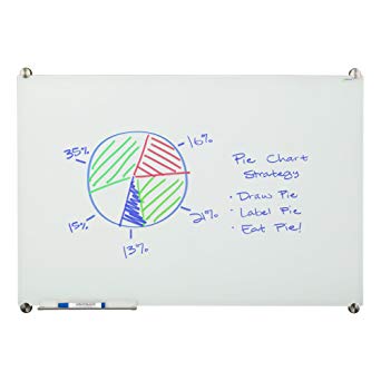 Learniture 3'x4' Glass Dry Erase Board w/ Marker Tray, Magnetic White LNT-MGB-3648-WH-SO
