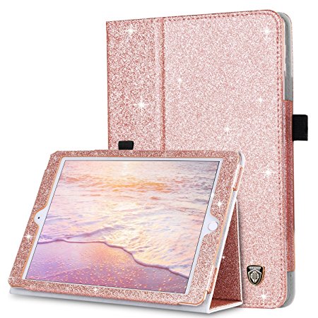 iPad Mini Case, iPad Mini 2 Case, iPad Mini 3 Case, BENTOBEN Glitter Sparkly Folio Folding Stand Cover with Stylus Holder & Auto Wake/Sleep Luxury Bling Shiny Smart Case for Apple iPad Mini 1/2/3, Rose Gold