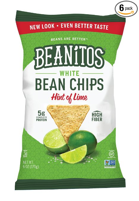 Beanitos Hint of Lime Navy Bean with Sea Salt Chips, 6 Ounce -- 6 per case.