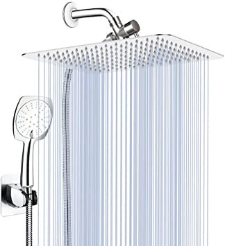 Shower Head, MIBOTE 8'' High Pressure Rainfall Shower Head/Handheld Combo, Stainless Steel Shower Head with Holder, 60'' Hose, Anti-leak, Chrome