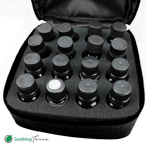 Soothing Terra 16 Bottle Essential Oil Carrying Case with Foam Insert - Holds 5ml, 10ml, 15ml and Roll-Ons (Black)
