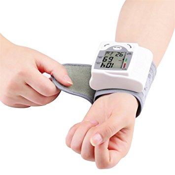 Blood Pressure Monitor Wrist Accurately Detects Blood Pressure Heart Rate & Irregular Heartbeat, Large LCD Display (CK-101S-White)