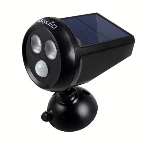 OxyLED SL01 LED Solar Motion Sensor Spotlight - Wireless Battery Powered Waterproof Outdoor Spotlight - Ultra Bright 300 Lumens, Black
