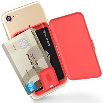 SINJIMORU Card Holder Case for iPhone, Android, Stick-on Wallet Phone Card Case, Credit Card Holder on Back of Phone for up to 3 Cards and Cash. Sinjimoru Card Zip, Coral Red.