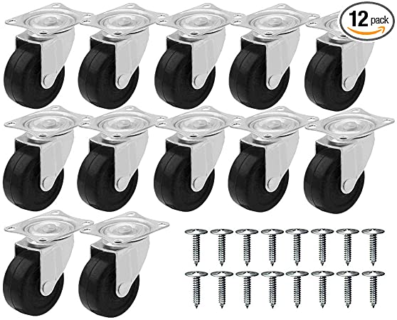 MegaDeal 12 Pack 2 - Inch Swivel Caster Wheels 50Lbs each, Rubber Base with Top Plate & Bearing With Screw
