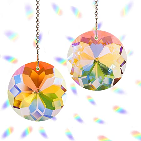 Besimple Round Crystal Suncatcher Prisms Crystal Hanging Pendant Ball Chandelier Rainbow Maker Windows Sun Catcher, Pack of 2
