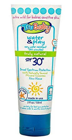 TruBaby Water and Play SPF 30 Plus Water-Resistant UVA/UVB Sunscreen Lotion, Unscented, Mineral Based, Safe for Face and Body, 2 oz