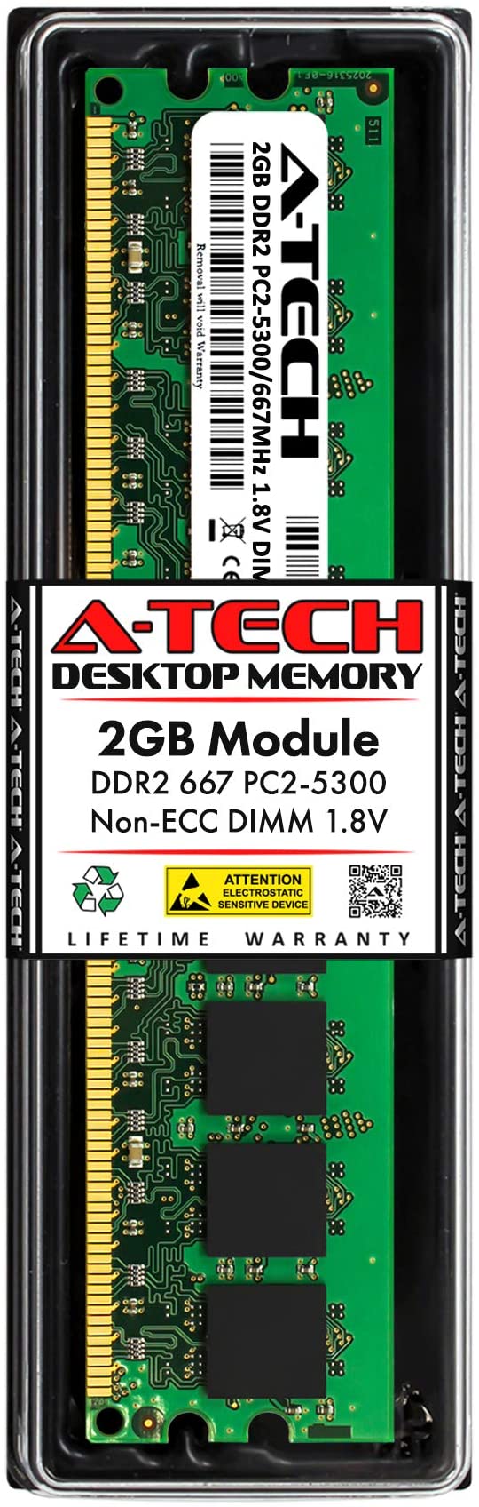 A-Tech 2GB DDR2 667MHz DIMM PC2-5300 1.8V CL5 240-Pin Non-ECC UDIMM Desktop RAM Memory Upgrade Module