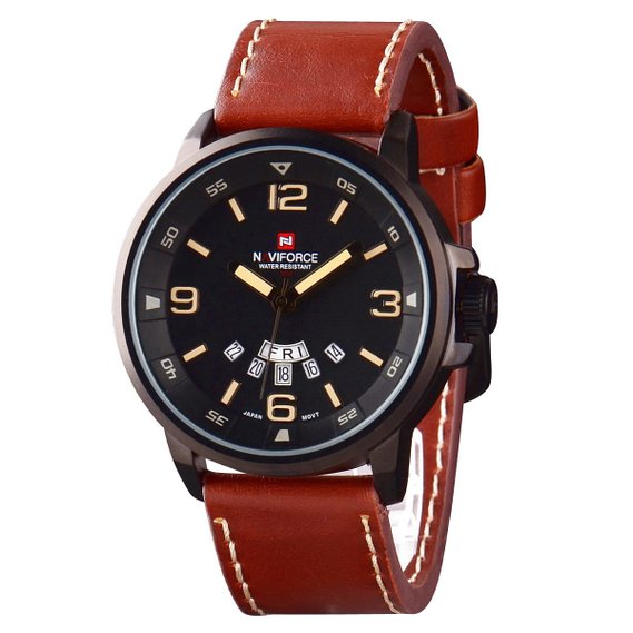 NAVIFORCE Men's Military Style Unique Calendar Display High-End Quartz Wrist Watch (Brown)