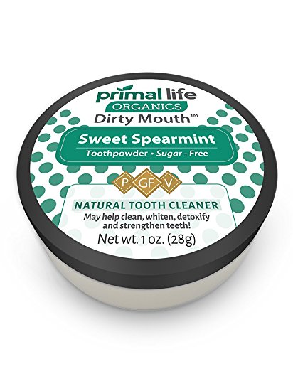 Dirty Mouth Organic Sweet Toothpowder BEST All Natural Dental Cleanser - Gently Polishes, Detoxifies, Re-Mineralizes and Strengthens Teeth - Primal Life Organics (Sweet Spearmint 1oz) 1oz)