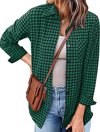 Zeagoo Long Sleeve Plaid Shirt for Women Flannel Button Down Shirts Buffalo Shackets Business Casual Blouses