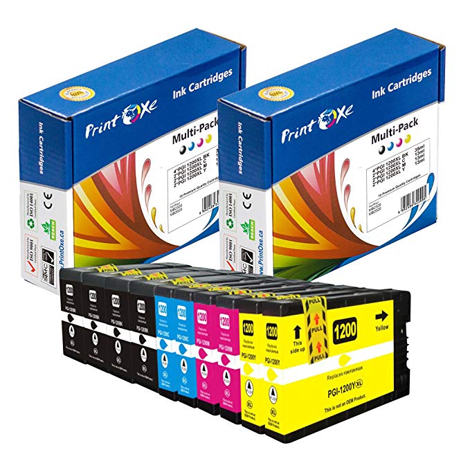 PrintOxe™ Compatible 10 Ink Cartridges for PGI-1200XL (Pigment Ink) 2 Sets   2 BK; 4 BK 9183B001 , 2 Cyan 9196B001 , 2 Magenta 9197B001 & 2 Yellow 9198B001 High Yield PGI 1200 for Canon MAXIFY Printer Models MB2320 MB2020 MB2350 MB2050 MB2120 MB2720
