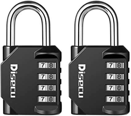 Disecu 4 Digit Combination Lock Outdoor Waterproof Padlock for Gym Locker, Gate, Fence, Luggage, School (Black, Pack of 2)