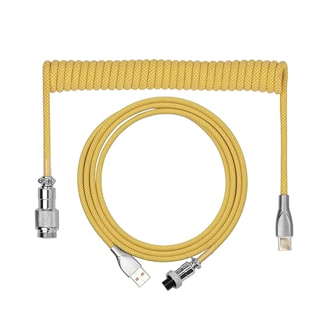 EPOMAKER Macaron 1.8m Coiled Type-C to USB A TPU Mechanical Keyboard Cable with Detachable Aviator Connector for Gaming Keyboard/Tablet/Smart Phone (Yellow)