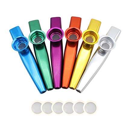 Petift Set of 6 Colors Metal Kazoo Musical Instruments Flutes Companion With 6 Pieces Kazoo Diaphragms for Guitar,Ukulele, Violin, Piano Keyboard for Kids Music Lovers