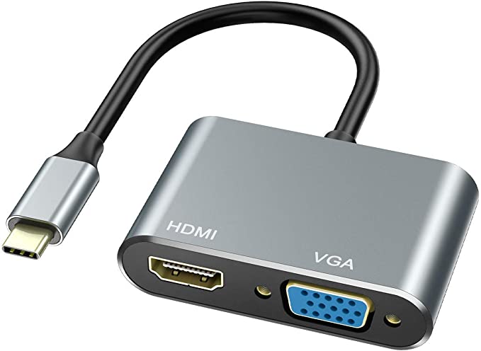 USB C to HDMI VGA Adapter,ABLEWE USB Type C to HDMI VGA Converter with 4K HDMI, 1080P VGA Compatible with MacBook/Pro,iMac,Chromebook Pixel,Dell XPS 13/15,Galaxy S20,Surface and More Type C Device