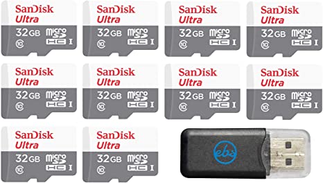 Sandisk 32GB 32G Micro SDHC Ultra (10 Pack) MicroSD TF Flash Memory Card High Speed Class 10 SDSQUNB-0032G-GN3MN with Everything But Stromboli Memory Card Reader