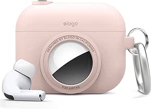 elago Coque Instantané Compatible avec AirPods Pro, Compatible avec AirTag, Étui au Design Classique pour Appareil Photo, Porte-clés Inclus [Dispositif de Suivi Non Inclus] (Rose des Sables)