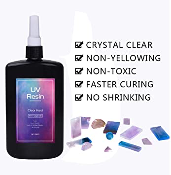 NEWEST UPGRADE UV Resin Crystal Clear 1min Quick Ultraviolet Solar Curing Epoxy Resin Glue Super Transparent No Yellowing for Resin Mold Jewelry Making DIY Pendants Earrings Bracelets Crafts, Net 250g
