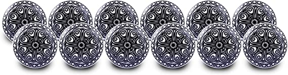 Set of 12 Ceramic Wheel Flat Drawer Knobs (Black)