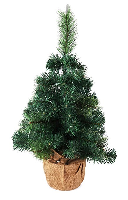 Small Artificial Christmas Tree with Burlap Base - 24" Tall