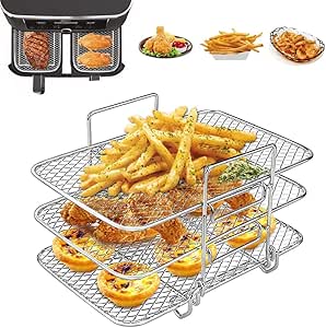 Multi-Layer Air Fryer Rack Compatible with Ninja DZ201 DZ401, Ninja Air fryer Accessories, 304 Stainless Steel Dehydrator Rack Toast Rack, Rustproof Washable