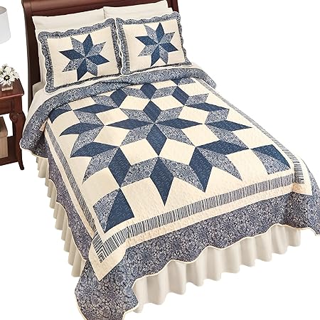 Collections Etc Reversible Sienna Star Scalloped Edge Quilt