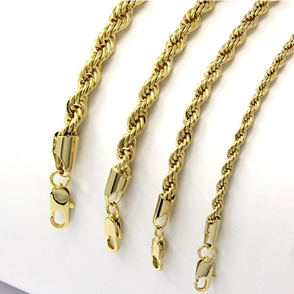 Mens 14k Yellow Gold Plated Width 3 4 5 6mm French Rope Link Chain Necklace