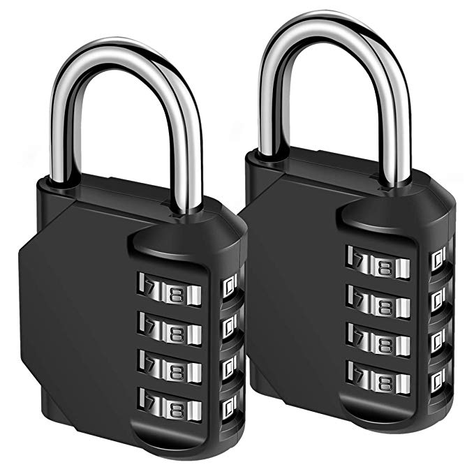 KeeKit Combination Lock, 4 Digit Combination Padlock, Waterproof Gate Lock, Resettable Combo Lock for Locker, Gym, Cases, Toolbox, School, 2 Pack - Black