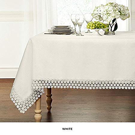GoodGram Ultra Luxurious Textured Macrame Trim Fabric Tablecloth by Assorted Sizes & Colors - White, 60" x 104" Rectangle (8-10 Chair)