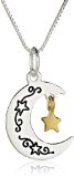 Two-Tone I Love You To The Moon and Back Moon and Star Pendant Necklace 18