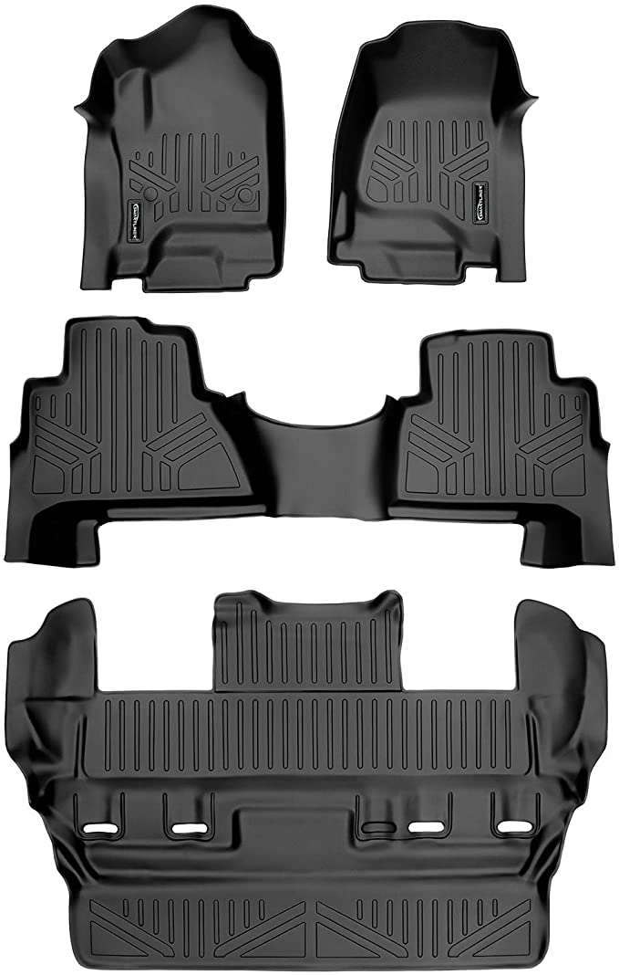 MAXLINER All Weather Custom Fit 3 Row Black Floor Mat Liner Set Compatible With 2015-2020 Cadillac Escalade (Does not fit ESV Models)
