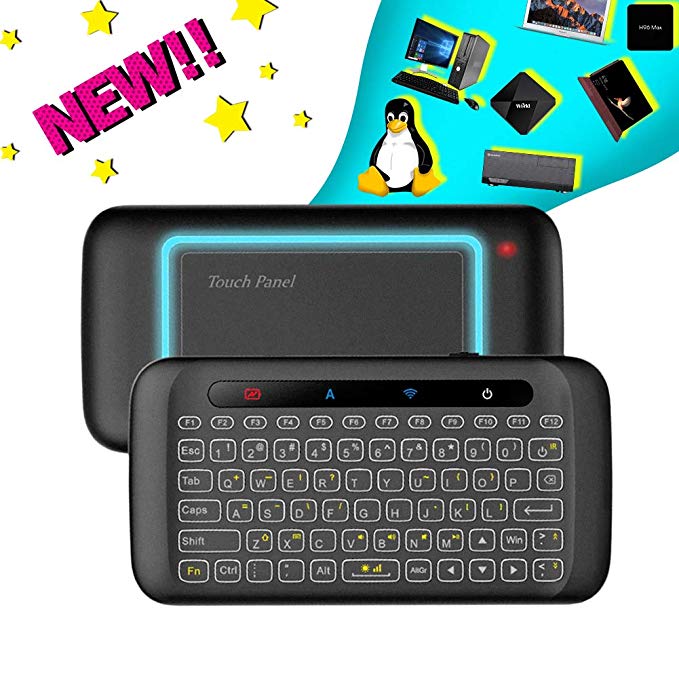 H20 Wireless Mini-Keyboard Two-Sided Touch Backlit Keyboard H20 with Infrared Learning Function, 2.4GHz Rechargeable Mouse for Android TV Box, PC, Computer, Media Player