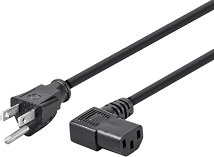 Monoprice 10ft 14AWG Right Angle Power Cord Cable w/ 3 Conductor PC Power Connector Socket (C13/5-15P) - Black