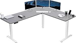 VIVO Electric Height Adjustable 75 x 63 inch Corner Stand Up Desk, Gray Table Top, White Frame, L-Shaped Standing Workstation, 3CT Series, DESK-E3CTWG-75