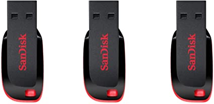 SanDisk 32GB Cruzer Blade USB 2.0 Flash Drive (SDCZ50-032G) Pack of 3